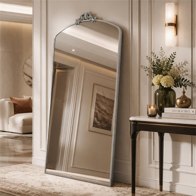 Full Length Mirror 36x66 Inch Vintage Ornate Arched Floor Mirror Metal Framed Mirror Dressing Mirror Oversized Wall Mirror