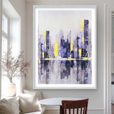 «Abstract Purple City - Yellow», reproduction encadrée contemporaine