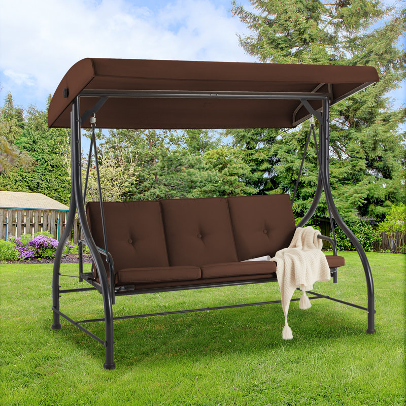 3 Person Porch Swing with Canopy, Brown