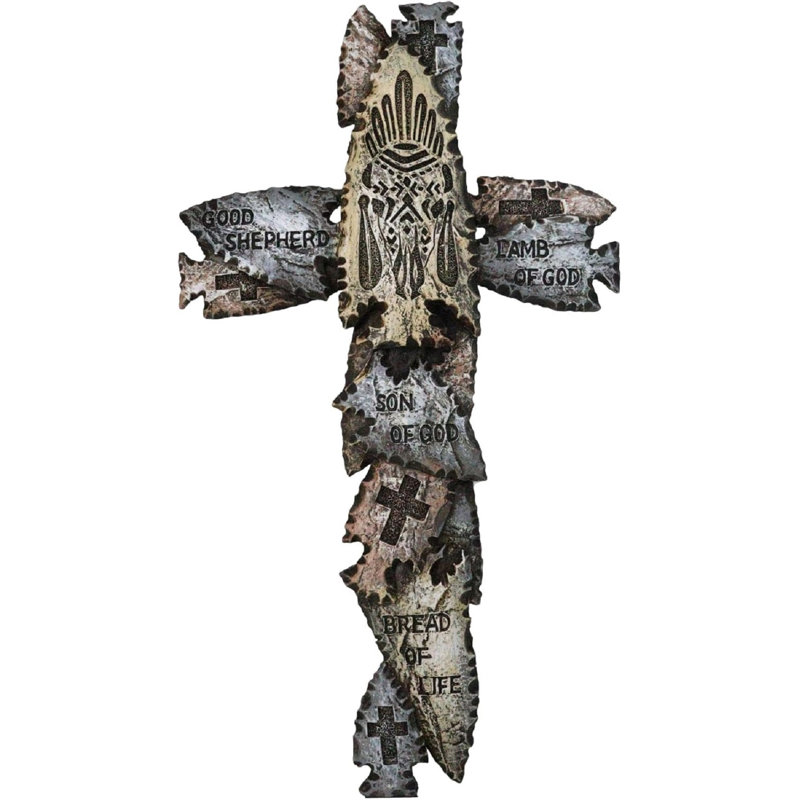 Tribal indien, fausses têtes de flèches, agneau de dieu, plaque de croix du Bon Pasteur