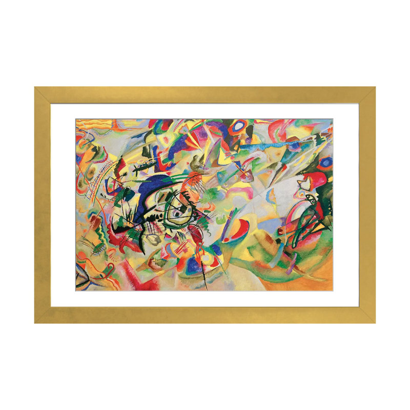 « composition vii » par wassily kandinsky,-impression, H 16 po x l 24 po x P 1 po, Papier encadré doré