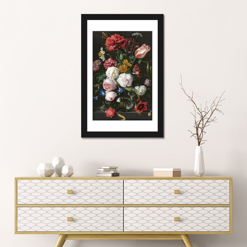 « fleurs xviii », impression sur toile, H 24 po x l 16 po x P 1 po, Papier d'art encadré noir, Blanc