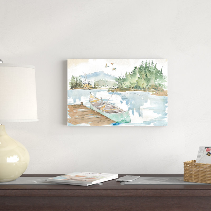 Lakehouse I, reproduction d'art à la machine, H 12 po x l 18 po, Toile encadrée, Blanc