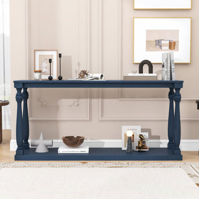 Console à grain de bois rétro - conception peu encombrante avec tablette inférieure et quatre pieds fuselés en bois massif, table d'entrée étroite moderne pour l'entrée, le couloir, le salon ou la chambre à coucher