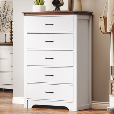 Commode 5 tiroirs de 47 po de hauteur (commode en bois blanc avec tiroirs profonds)