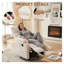 Fauteuil inclinable à bascule pivotant à 360° en velours côtelé beige avec repose-pieds, idéal pour les petits espaces et les chambres d'enfants.
