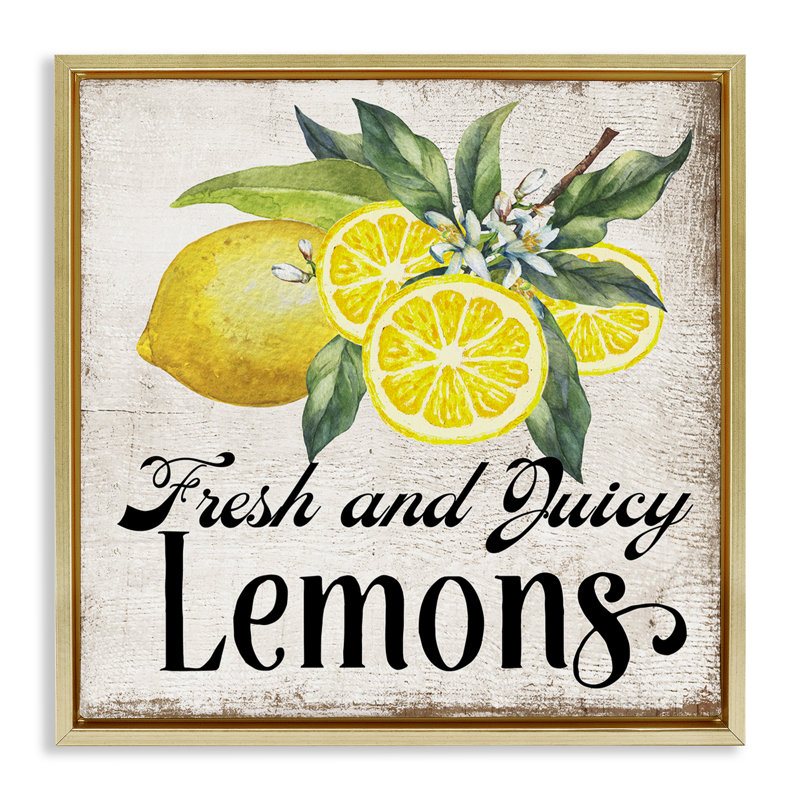  Art mural encadré frais et juteux citrons flottants par Creatif Belle, H 25 po x l 25 po, Cadre flottant métallique doré