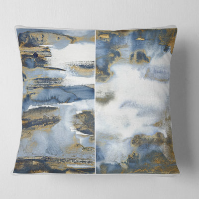 Bleu foncé et or abstrait vagues III - coussin moderne imprimé
