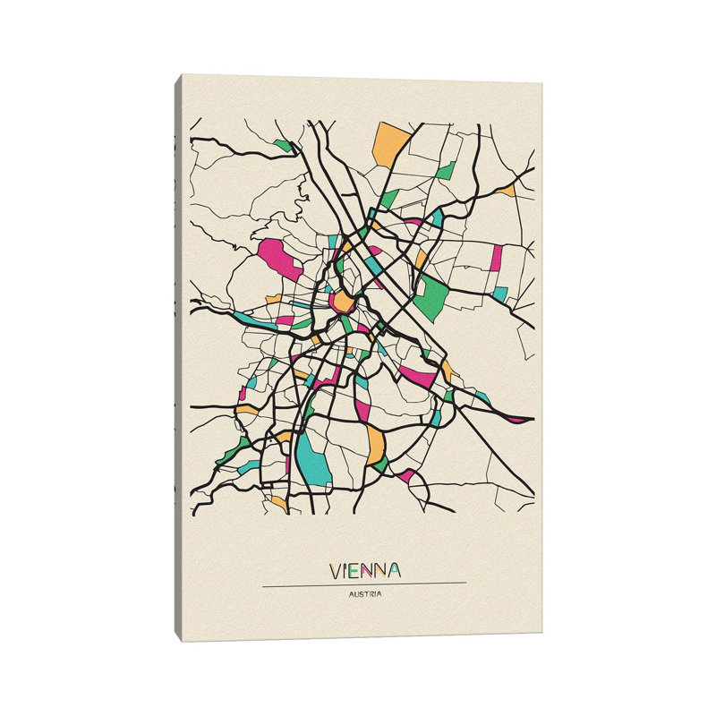 Vienna, Austria Map by Ayse Deniz Akerman - Wrapped Canvas Gallery-Wrapped Canvas Giclée, 20.32 cm H x 30.48 cm W