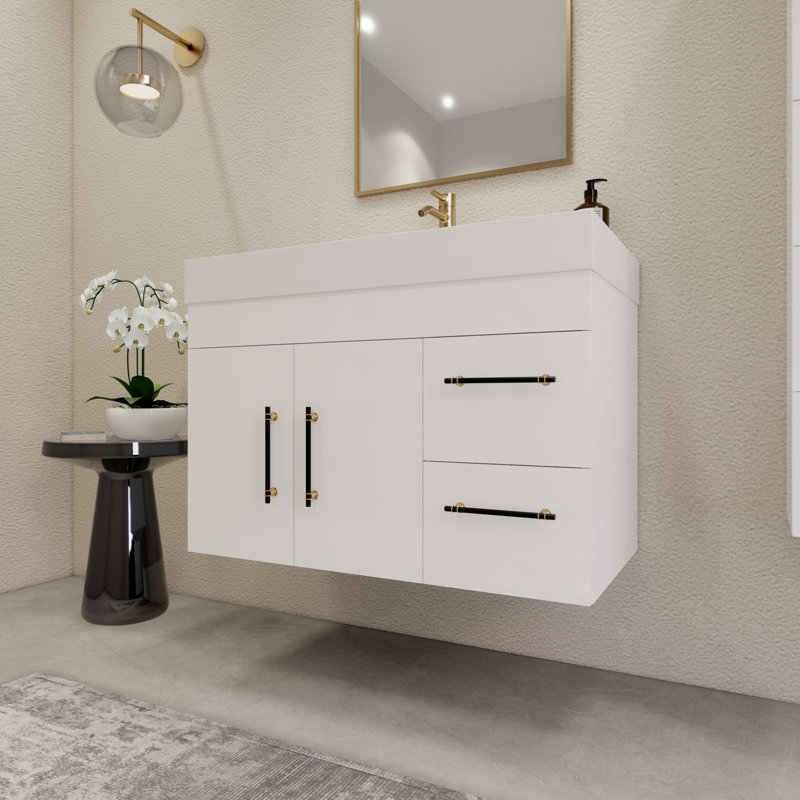 35.4" Wall-Mounted Single Bathroom Vanity Set, Glossy White