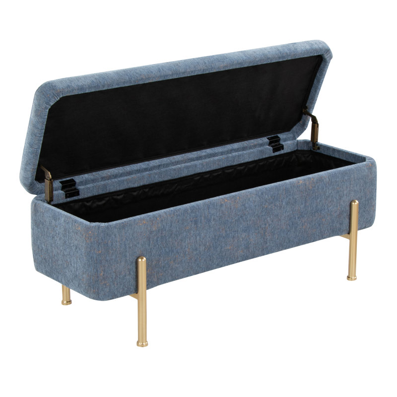 Banc de rangement avec couvercle rabattable Greely, Bleu, Doré