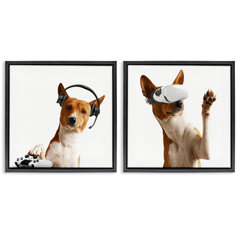 Chiens de jeux vidéo avec ensemble de cadres flottants VR 2pc, design par CAD Design, Cadre flottant noir de jais