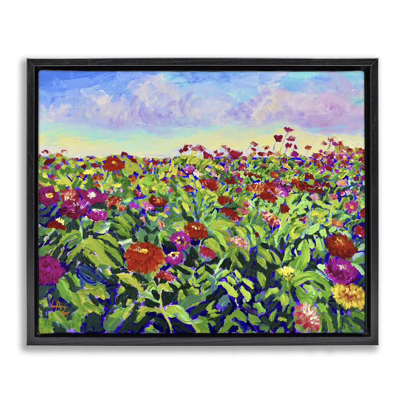 Cadre flottant Hot Summer Blooms, design par Lee Ann Zirbes, Cadre flottant noir de jais, H 17 po x l 21 po