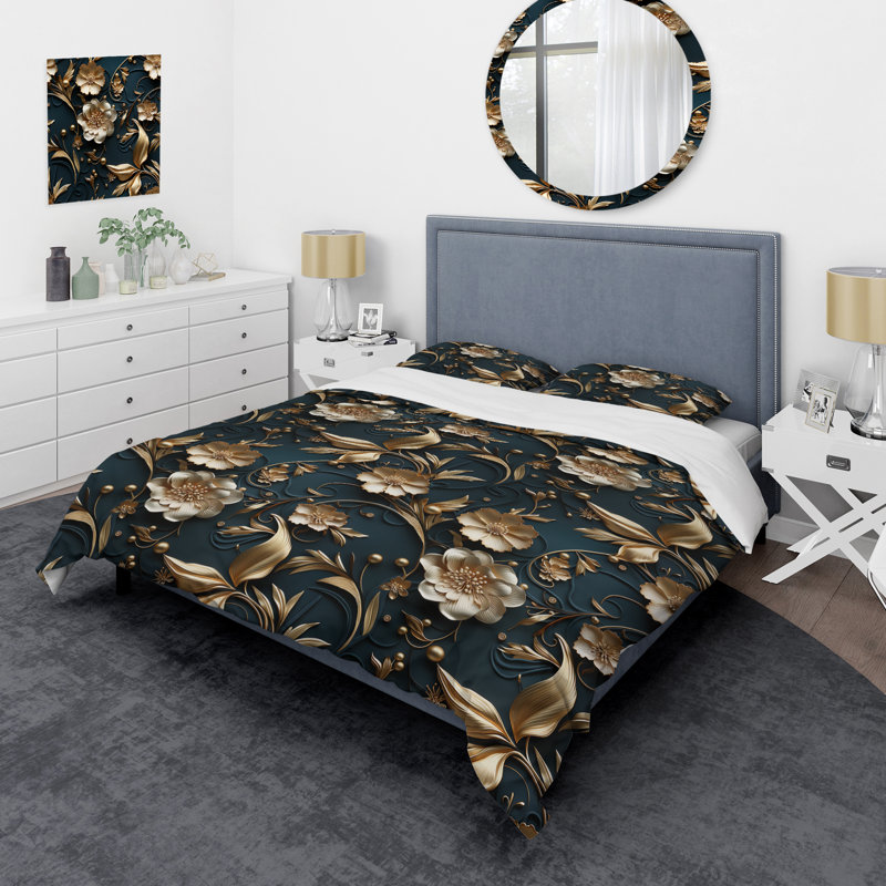 Ensemble de housse de couette Golden Embellishments III - Marble, Housse de couette pour grand lit et 2 taies décor