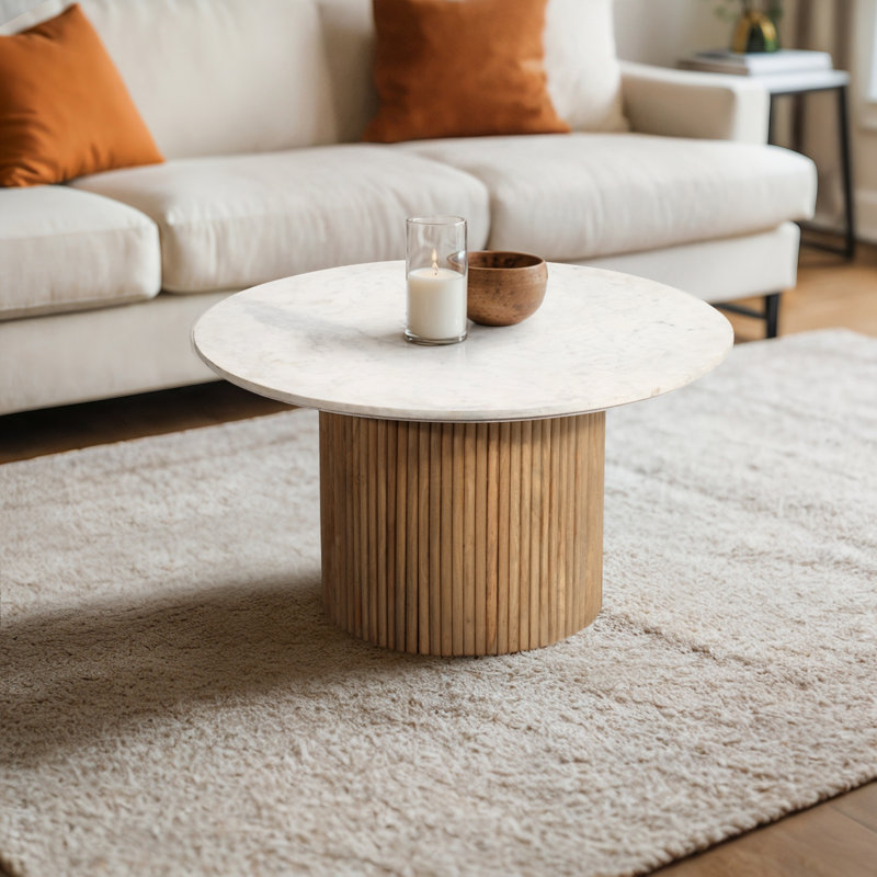 Table basse Neale, Plateau blanc / base naturelle