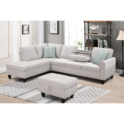 Left Hand Facing Linen & Chaise With - Gray Sectional A Subtle Sophistication And Foam Cushions 98" Wide, Facing, Supportive