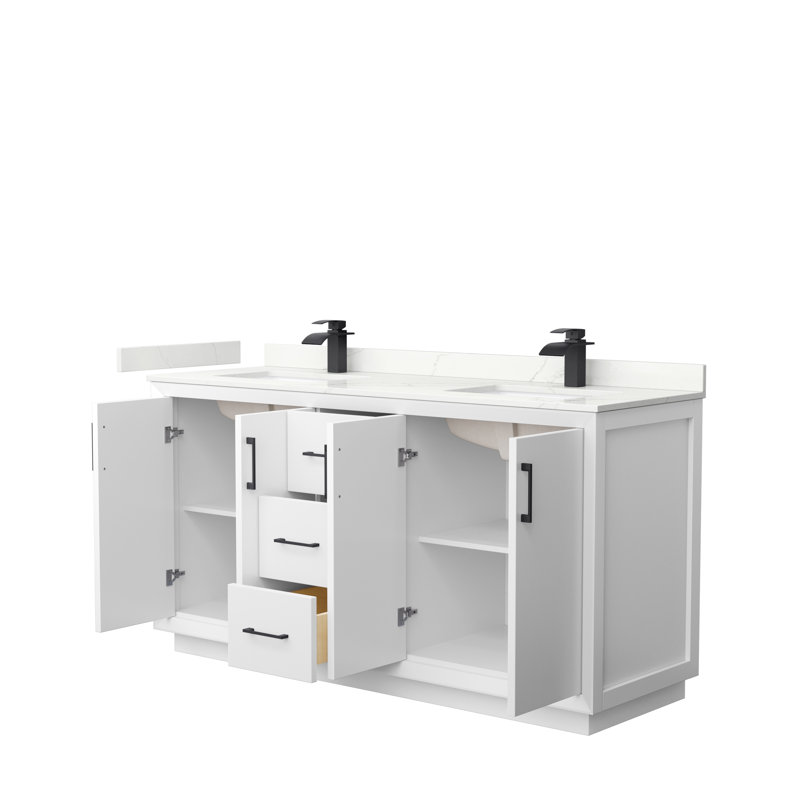 Strada 66'' W Double Vanity, Matte Black, White, Giotto Quartz