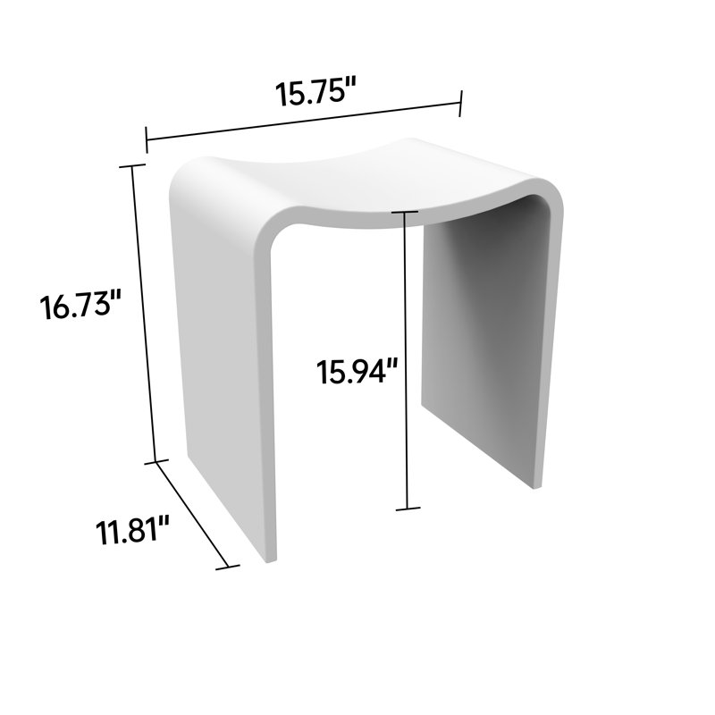 15.7'' Solid Surface Shower Bench Stool, Matte White