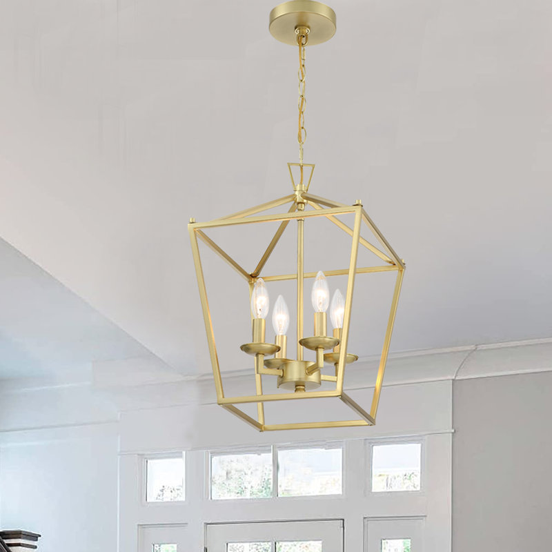 Duward 4 - Light Dimmable Lantern Chandelier, Brushed Brass