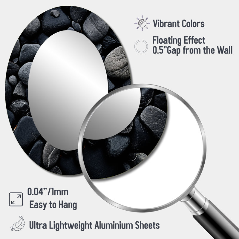 Black Stones Scenery Minimalism - Modern Oval Wall Mirror, 40" H x 30" W
