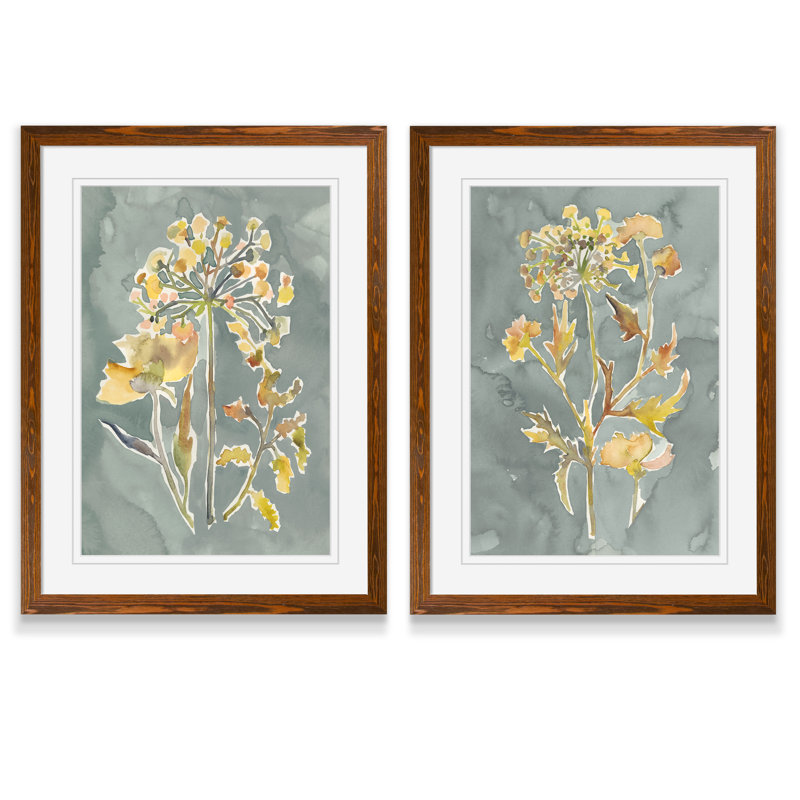 " Collected Florals I " 2 - Pieces, 24" H x 18" W, Framed Print with Mat, Maple