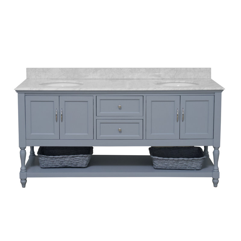 Hampton 72'' Double Bathroom Vanity with Top, Powder Blue, Carrara Marble