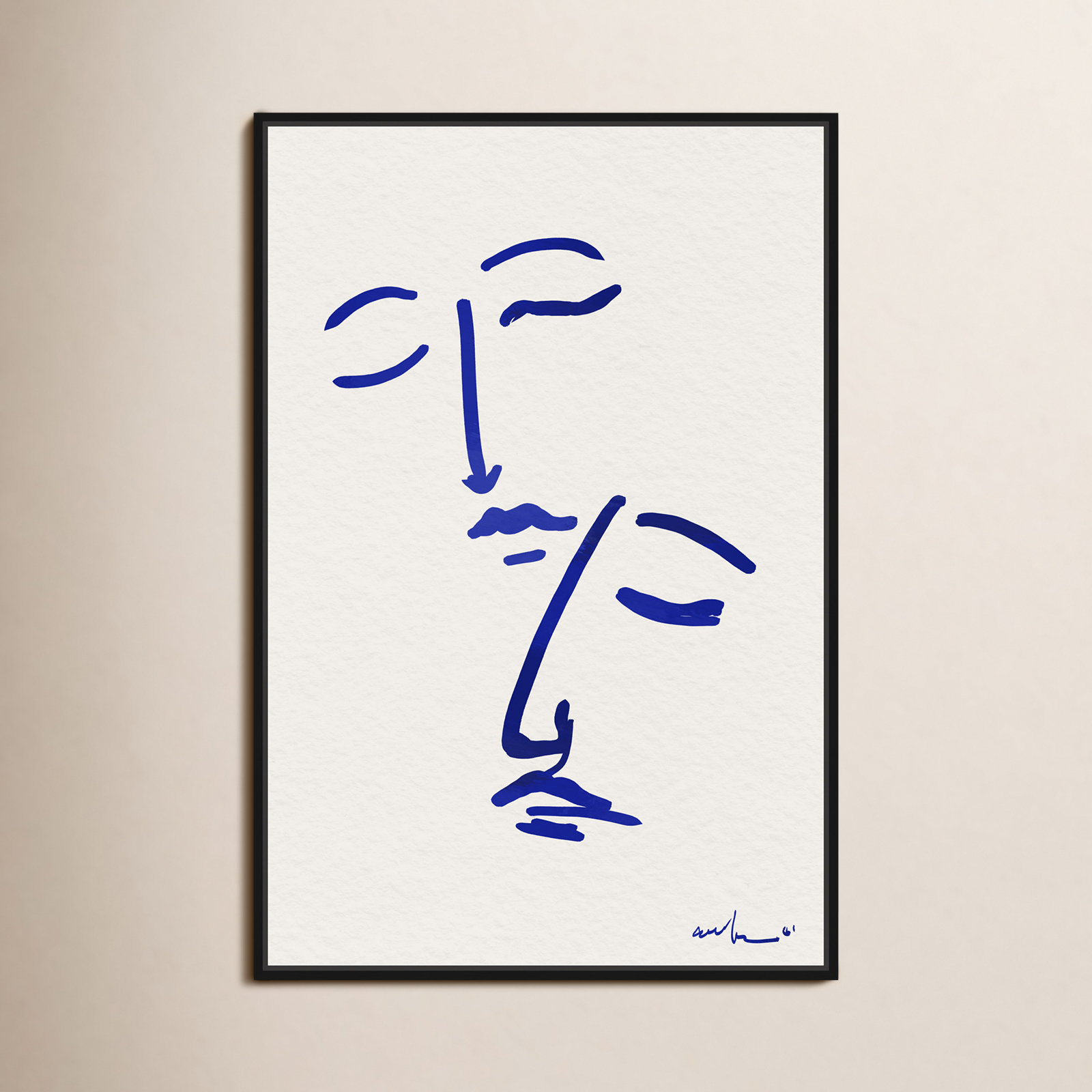 Abstract Couple Blue And White by Oliver Gal, Black, 16" H x 11" W