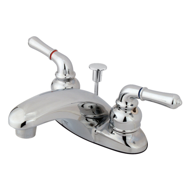 Kingston Brass Magellan Two-Handle 3-Hole Deck Mount 4" Centerset Bathroom Faucet, With Pop-Up Drain, Polished Chrome