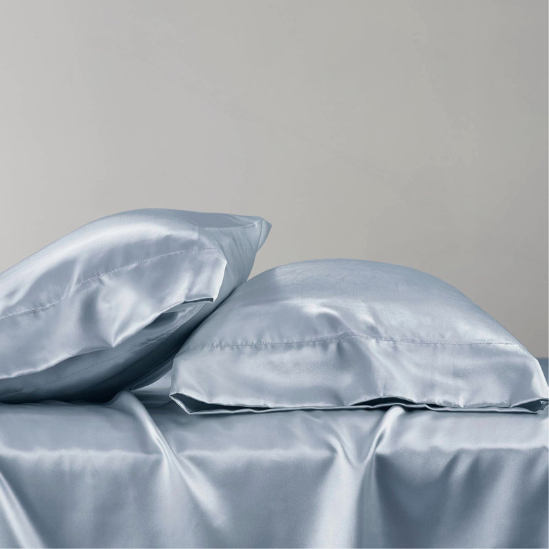 Ensemble de draps en satin de luxe, Couvre-lit très grand + 5 pièces supplémentaire, Bleu