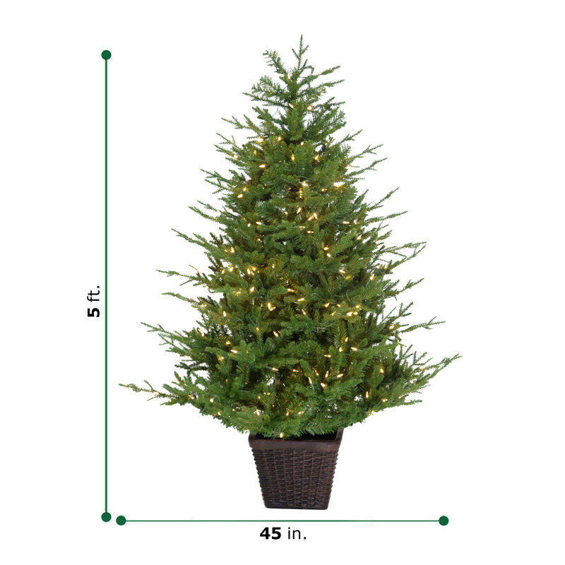 5-ft Green Pine Potted Christmas Tree with Warm White LED Lights