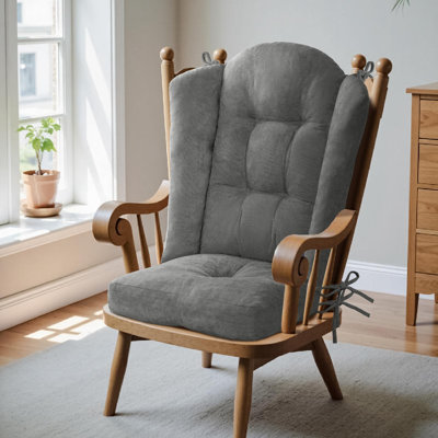 Coussin pour fauteuil à bascule - Coussin d'assise en tissu chenille doux avec capitonnage et attaches de sécurité, pour fauteuil à bascule et fauteuil planeur d'intérieur, 48 x 10 cm, gris