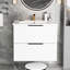 Meuble-lavabo mural blanc 24 po avec évier en céramique et tiroirs, premier tiroir en forme de U, deux grands rangements,-679566916-679566919