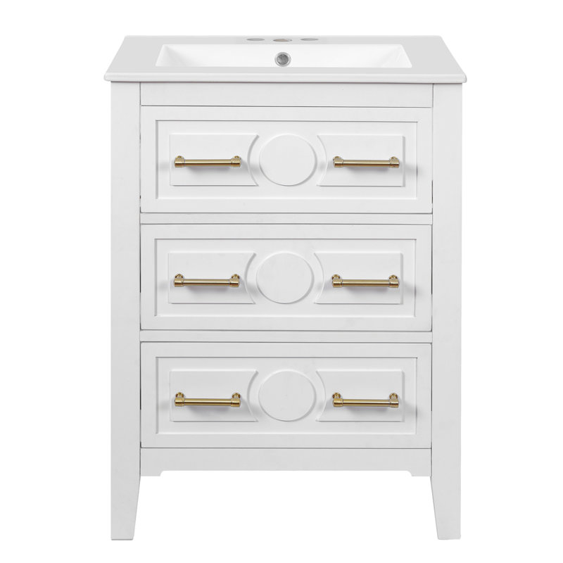 Ensemble de meuble-lavabo 24 po avec lavabo en céramique, Blanc