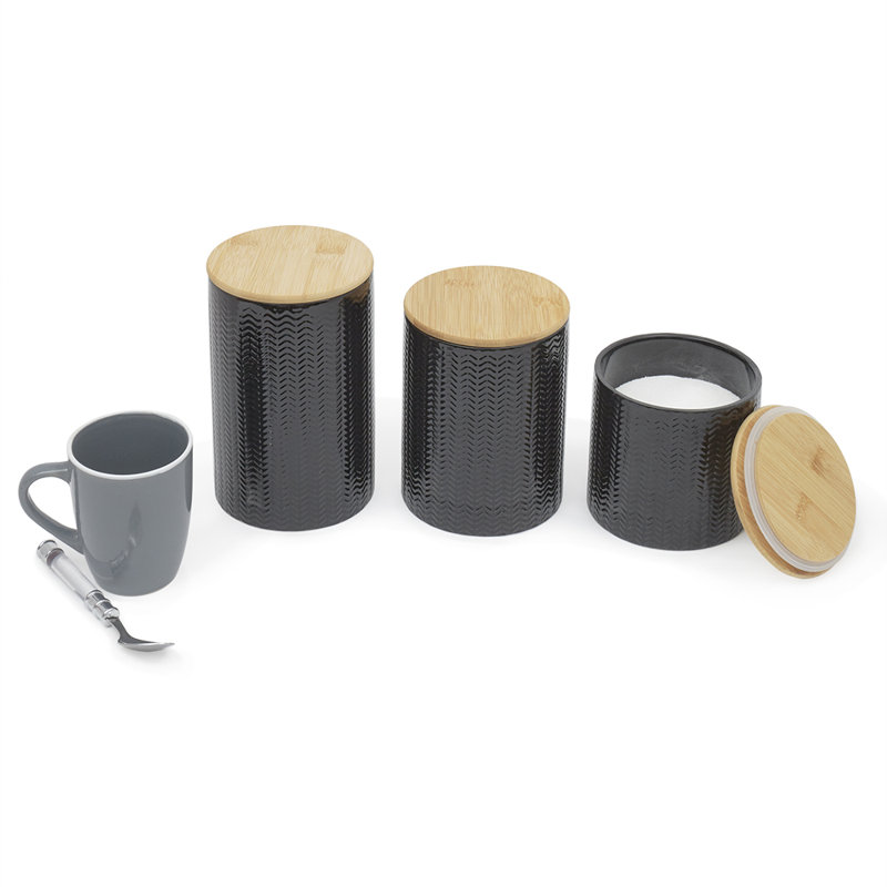 Ensemble 3 pièces de pots de rangement de cuisine, Noir