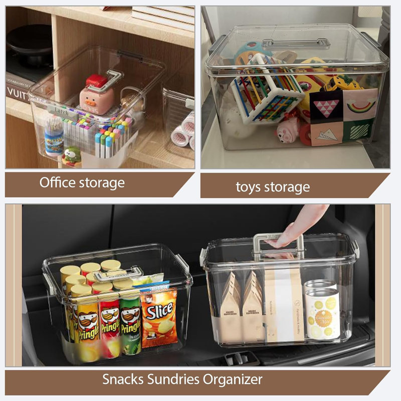 Ensemble de 4 bacs de rangement empilables en plastique avec couvercles