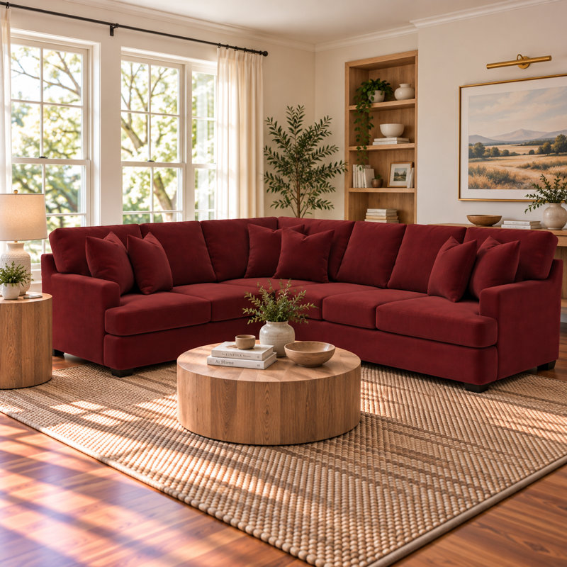 Emilio Upholstered Sectional, Bella Ruby Performance Velvet, Left Hand Facing