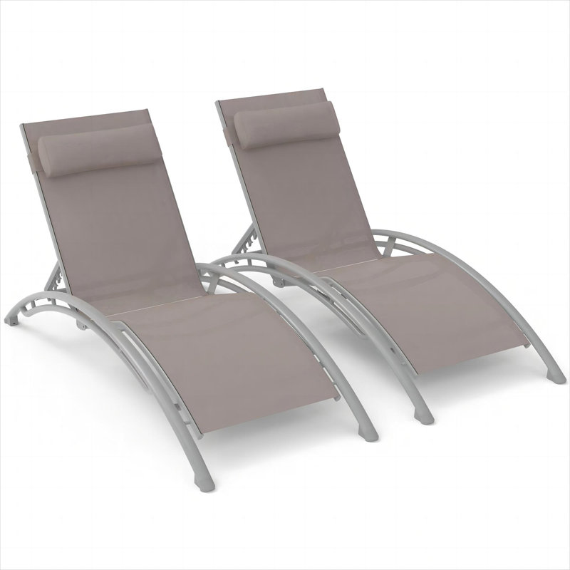 Outdoor Chaise Lounge Set Of 2 Patio Recliner Chairs With Adjustable Backrest And Removable Pillow For Indoor&Outdoor Beach Pool Sunbathing Lawn