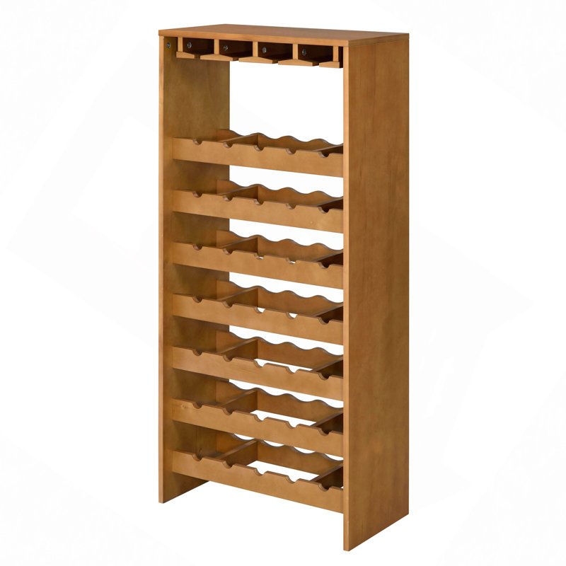 Support à vin, support à vin à 7 niveaux en chêne naturel, 35 bouteilles avec porte-verres à pied