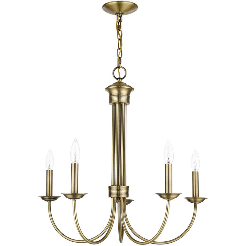 Lustre à 5 lumières de style bougie Arunvir, Laiton antique