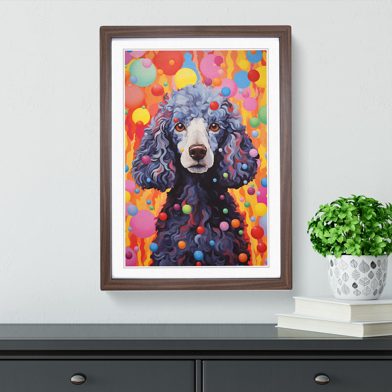 Poodle Colour Field No.3 - Single Picture Frame Print on Wood, Walnut Framed, 34cm H x 25cm W x 2cm D