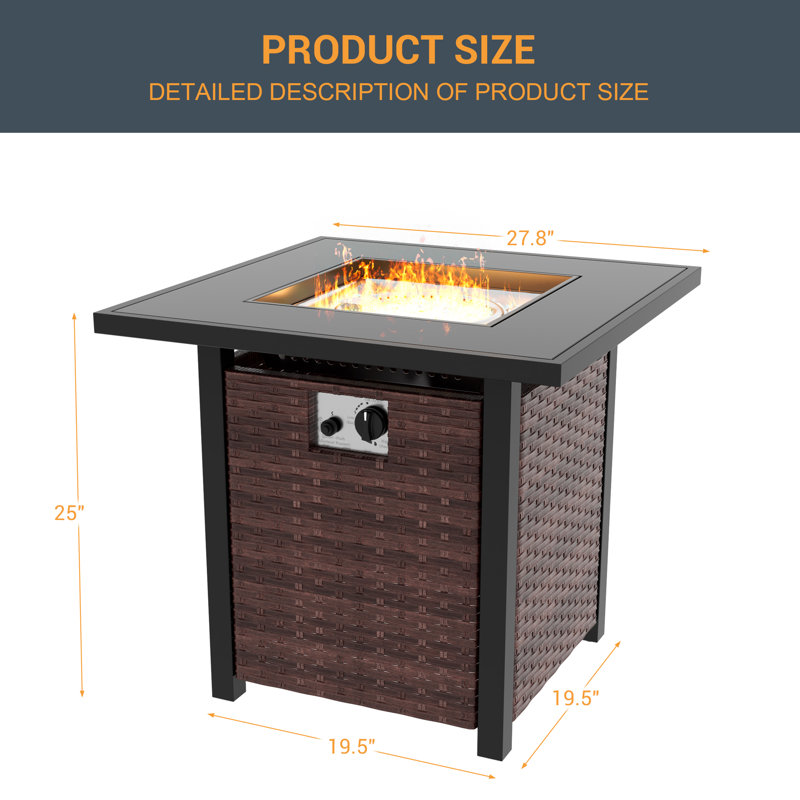 Rectangular Wicker Propane Gas Fire Pit Table, 50000 BTU All-Weather Outdoor Patio Firepit Table for Deck Backyard Garden Pool Lawn Porch