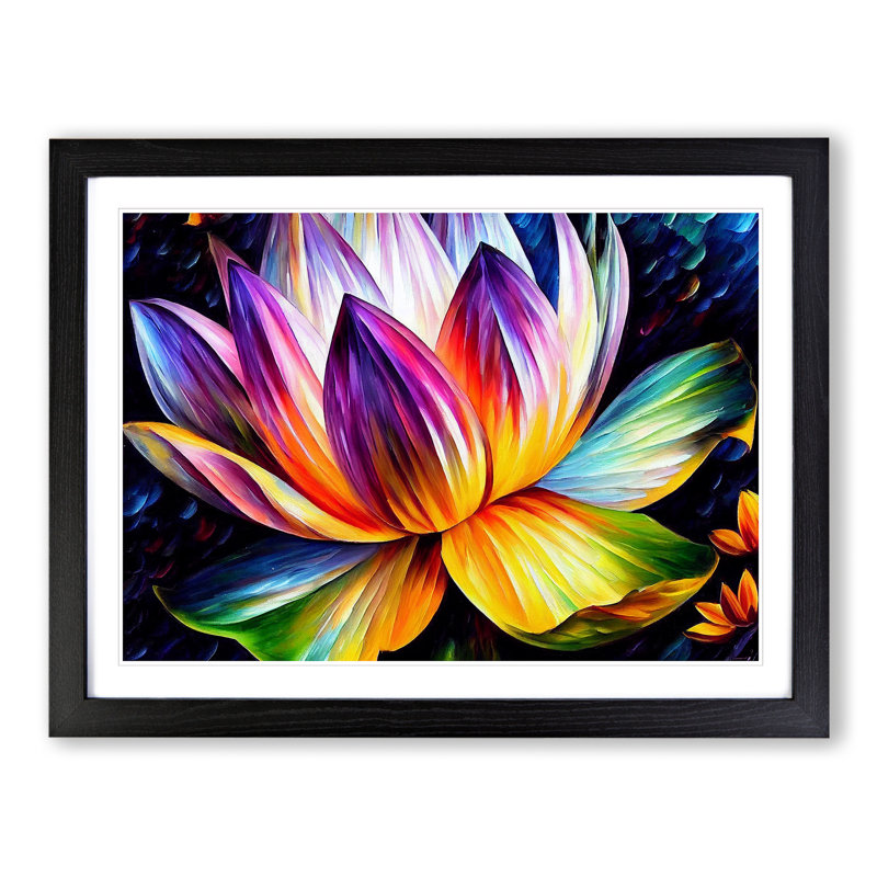 XH1022-6660X Painted Lotus Flower Vol.2 1 Piece Single Picture Frame Painting, 46cm H x 64cm W x 2cm D, Black Framed
