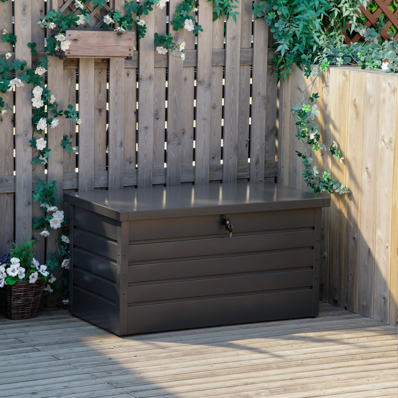 Outsunny 120cm W 311L Galvanised Steel Lockable Deck Box in Dark Grey