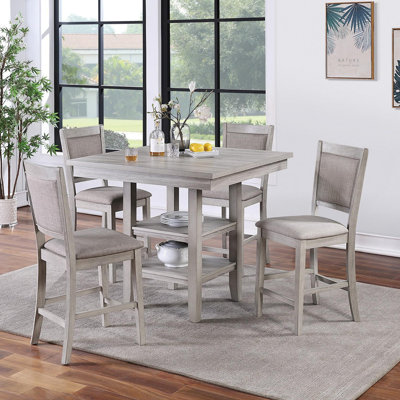 Dining Room Furniture Counter Height 5pc Set Square Table w Shelves Cushion Chairs