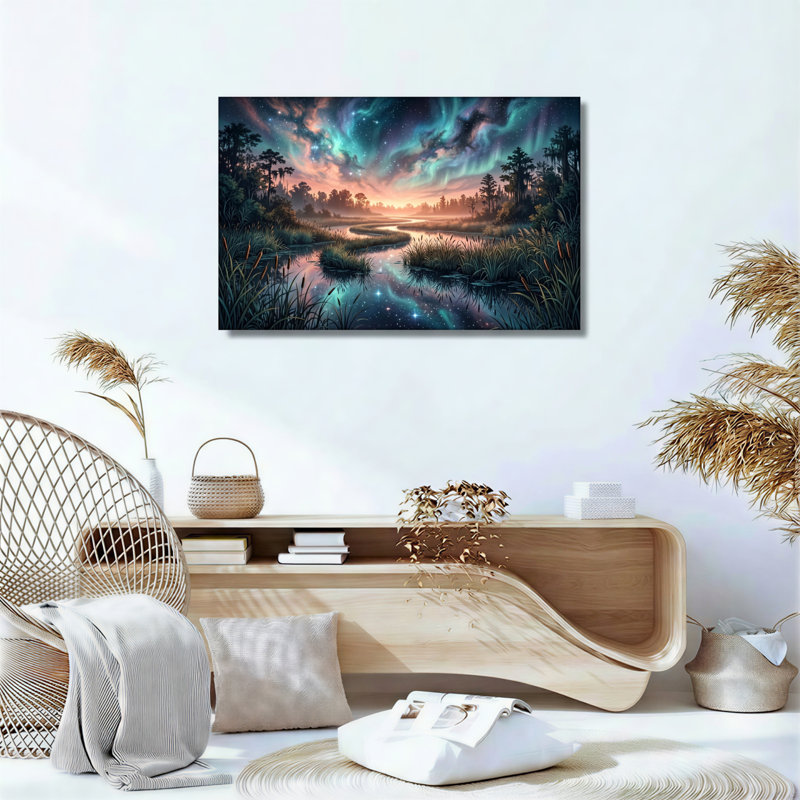 Ensemble de 1 tableau sur toile Aurores boréales, H 12 po x l 18 po, Toile tendue