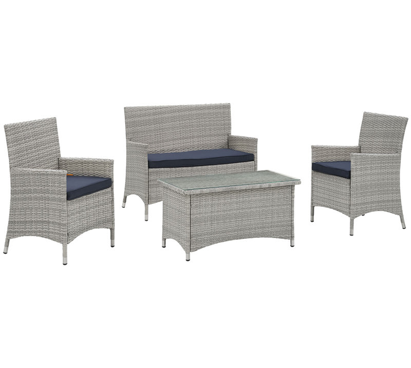 Ensemble modulaire d'extérieur en rotin 4 pièces Bridge de Modway, Bleu marine