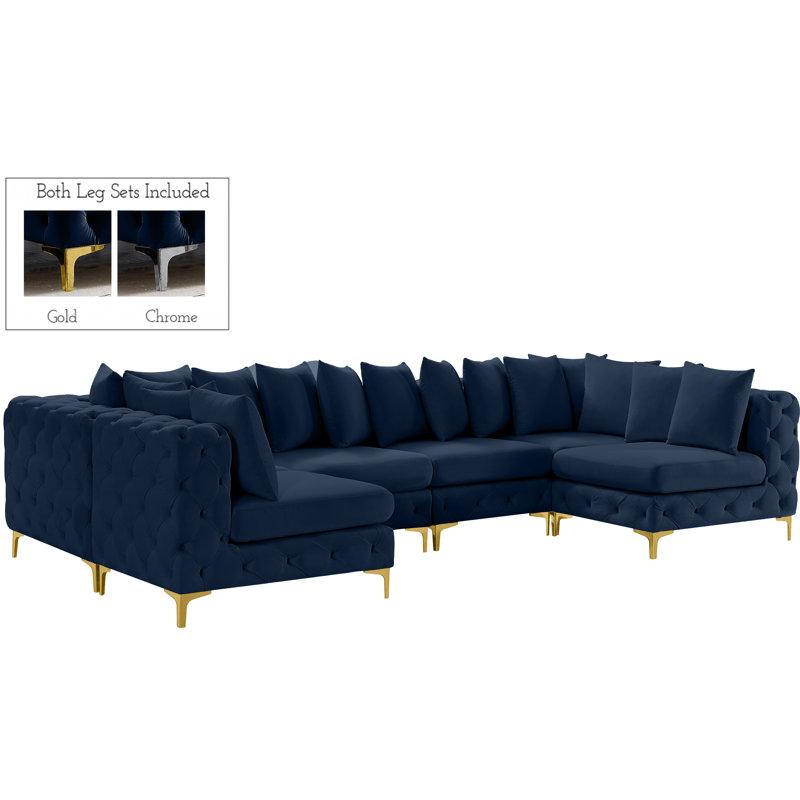 Kiyuana Velvet U-Shaped Sectional Symmetrical, Navy Velvet