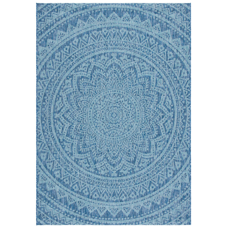 Melida Navy/Aqua Indoor/Outdoor Area Rug, Rectangle 6'7" x 9'6"