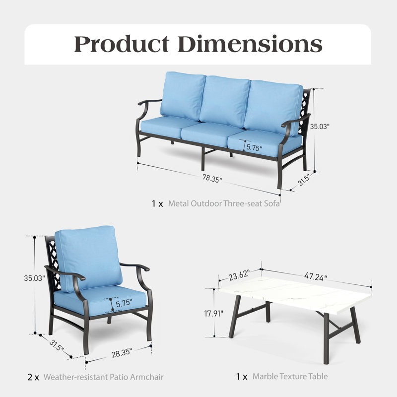 Asfand 5-7- Person Patio Conversation Set with Optional Ottoman, Blue, No