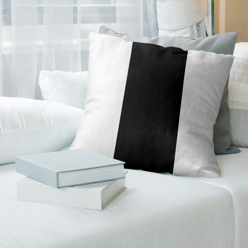 Coussin décoratif, 16 po x 1 po, Duvet synthétique, Blanc / Noir